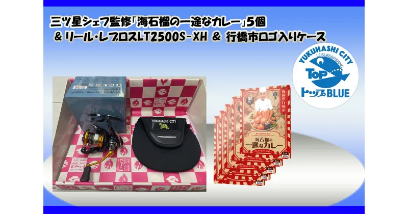 【ふるさと納税】三ツ星シェフ監修「海石榴の一途なカレー」5個＆リール・レブロスLT2500S-XH＆行橋市ロゴ入りケース_BS-022