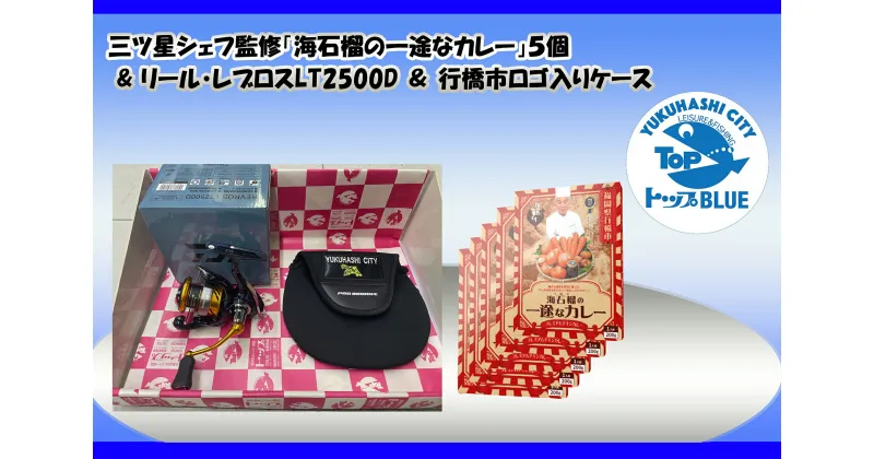 【ふるさと納税】三ツ星シェフ監修「海石榴の一途なカレー」5個＆リール・レブロスLT2500D＆行橋市ロゴ入りケース_BS-023