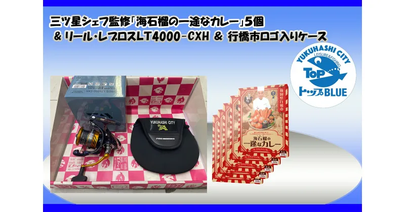 【ふるさと納税】三ツ星シェフ監修「海石榴の一途なカレー」5個＆リール・レブロスLT4000-CXH＆行橋市ロゴ入りケース_BS-024