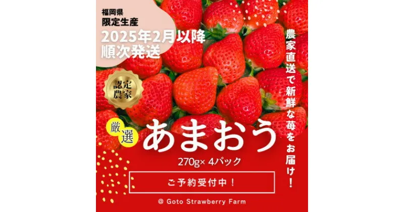 【ふるさと納税】【先行予約/2025年】福岡県産あまおう 約270g×4パック《2025年2月以降順次発送》_ いちご 苺 イチゴ フルーツ 果物 くだもの ふるーつ 青果 あまおう 旬 人気 産直 農家直送 国産 希少 品種 ギフト 贈答 プレゼント 【配送不可地域：離島】【1460845】