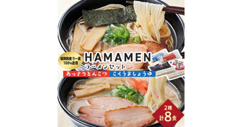 【ふるさと納税】福岡県産ラー麦100%使用　HAMAMENラーメンセット8食(とんこつ、しょうゆ)【1492329】