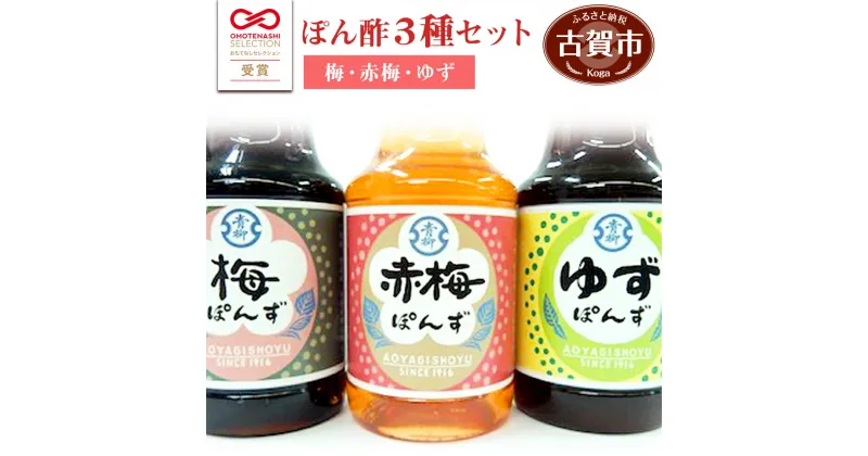 【ふるさと納税】青柳醤油 ぽん酢 3種セット(梅・赤梅・ゆず)＜150ml×3本＞ ぽん酢 ポン酢 調味料 ドレッシング 3本セット 送料無料 青柳醤油 梅ぽんず 梅ポン酢 福岡県 古賀市 卵かけごはん たまごかけごはん 梅風味 梅シロップ　ブレンド 卵かけご飯 TKG