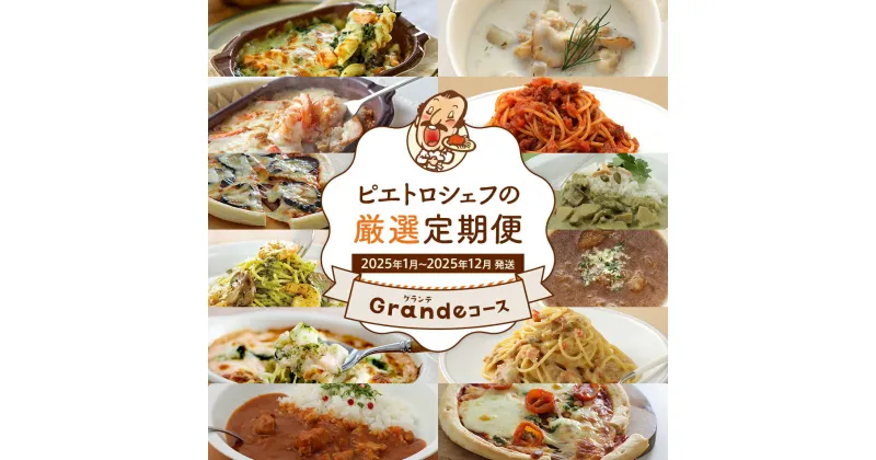 【ふるさと納税】ピエトロシェフの厳選定期便Grandeコース【年12回発送】 (パスタソース・スープ・冷凍ピザ・冷凍ドリア・冷凍グラタン・冷凍パスタ) 定期発送 保存食 備蓄 レトルト 冷凍 常温 送料無料 【2025年1月〜12月まで計12回お届け】