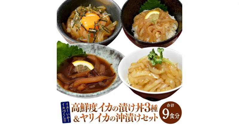 【ふるさと納税】イカ！いか！イカづくし！！高鮮度イカの漬け丼 3種 食べ比べ 各3食にヤリイカの沖漬けもセットにしてお届け！！ 計9食 ヤリイカ アオリイカ コウイカ イカ いか 漬け丼 沖漬け おつまみ ご飯のお供 お取り寄せ グルメ 冷凍 福岡県 福津市 送料無料 [F0090]