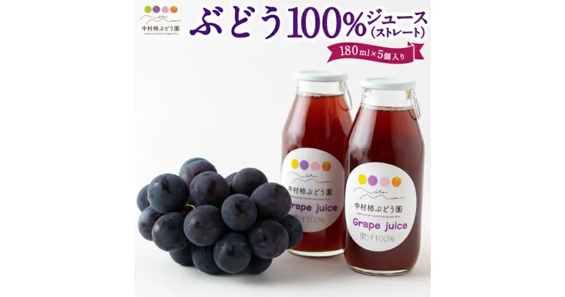 【ふるさと納税】中村柿ぶどう園 ぶどう100％ジュース(ストレート) 180ml×5個入り