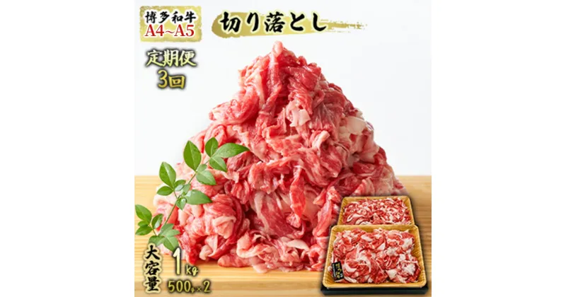 【ふるさと納税】【4月から順次発送】定期便 3ヶ月 牛肉 A4～A5 博多和牛 切り落とし 1000g 500g×2p 黒毛和牛 肩ロース 赤身 バラ カルビ 小分け 大好評につき継続！3回 配送不可：離島　定期便・朝倉市