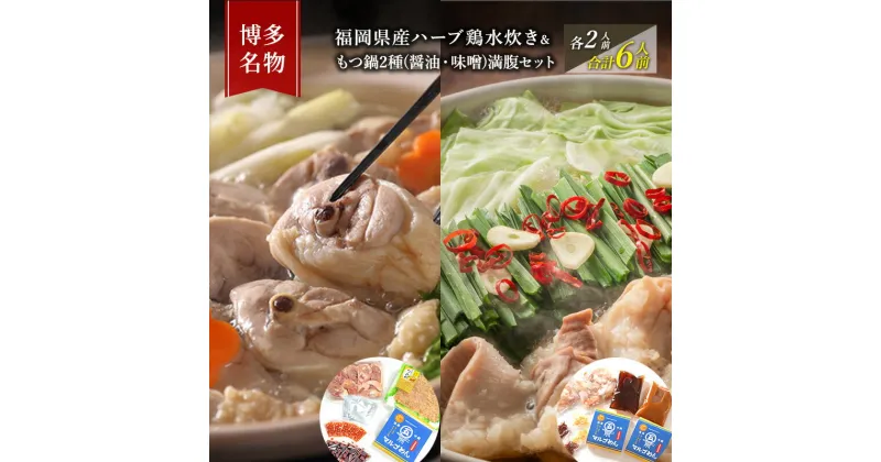 【ふるさと納税】水炊き もつ鍋 ( 醤油 みそ 味2種 ) 食べ比べ セット 各2人前 合計6人前 博多名物 鶏水炊き&モツ鍋 満腹 鍋 牛肉 鶏肉 朝倉市 配送不可：離島　朝倉市